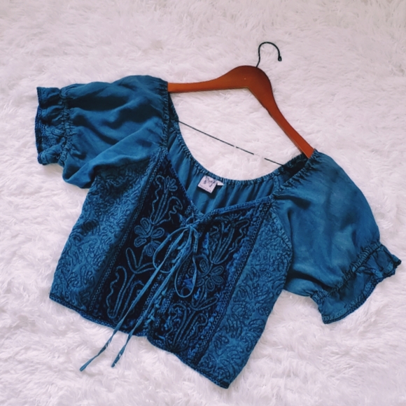Tierra Madre Tops - Tierra Madre, Bohemian, cropped, blue, laced